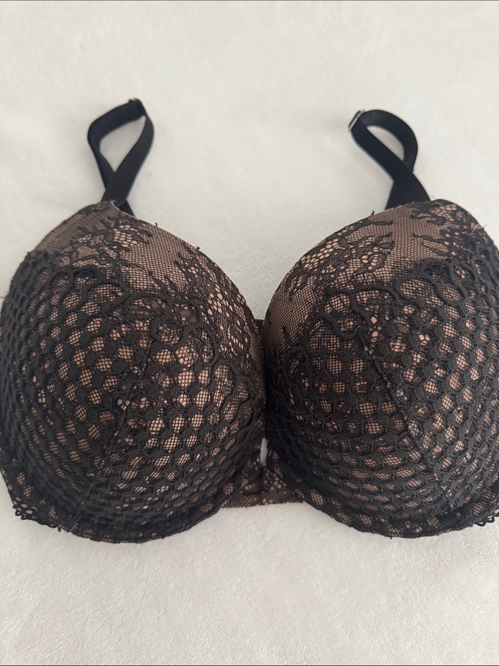 Victoria's Secret Black Lace Over Nude push up Bra